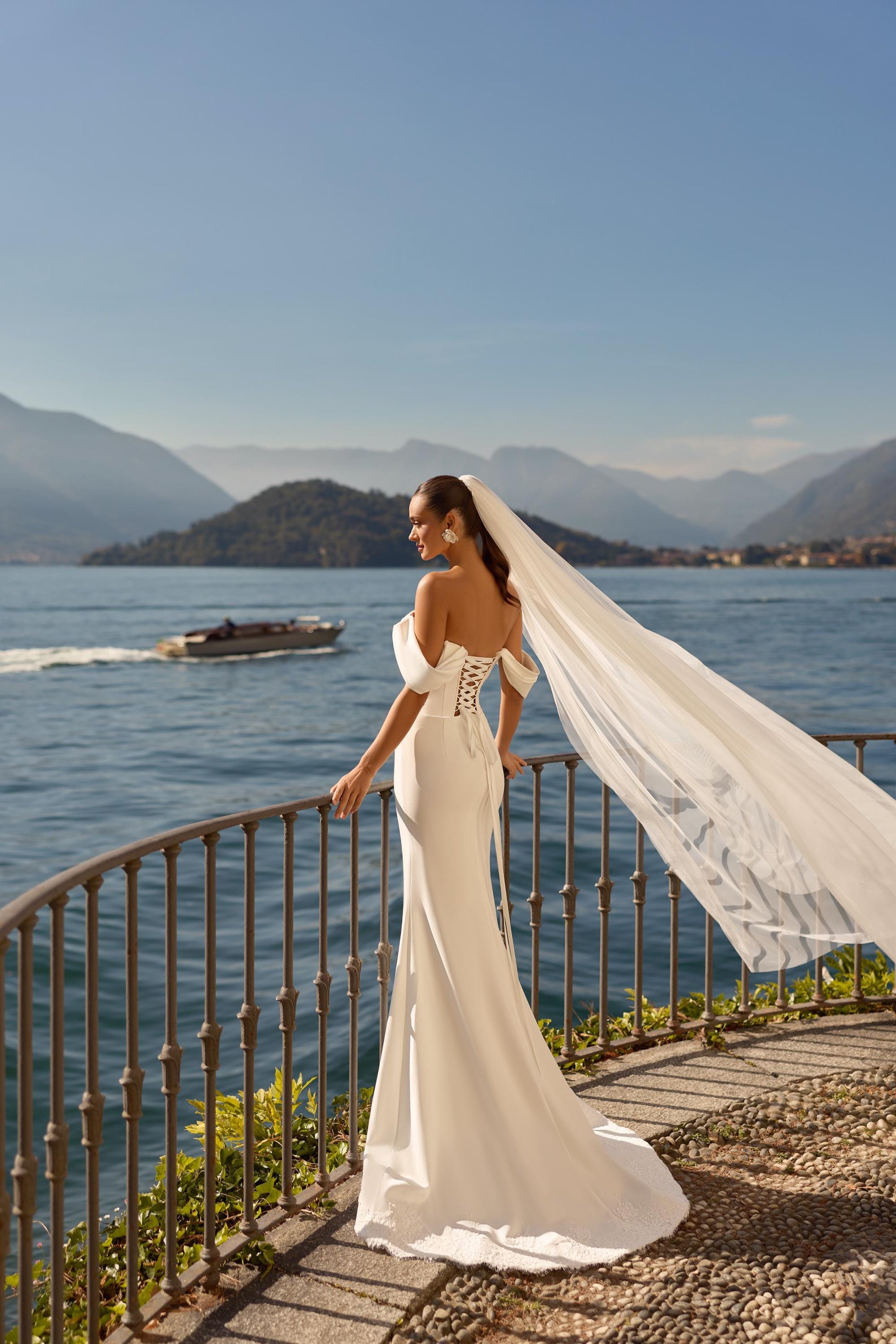 Strapless Wedding Dress with Off Shoulder Sleeves, Minimalist Bridal Gown with Corset Back, Elegant Modern Wedding Dress