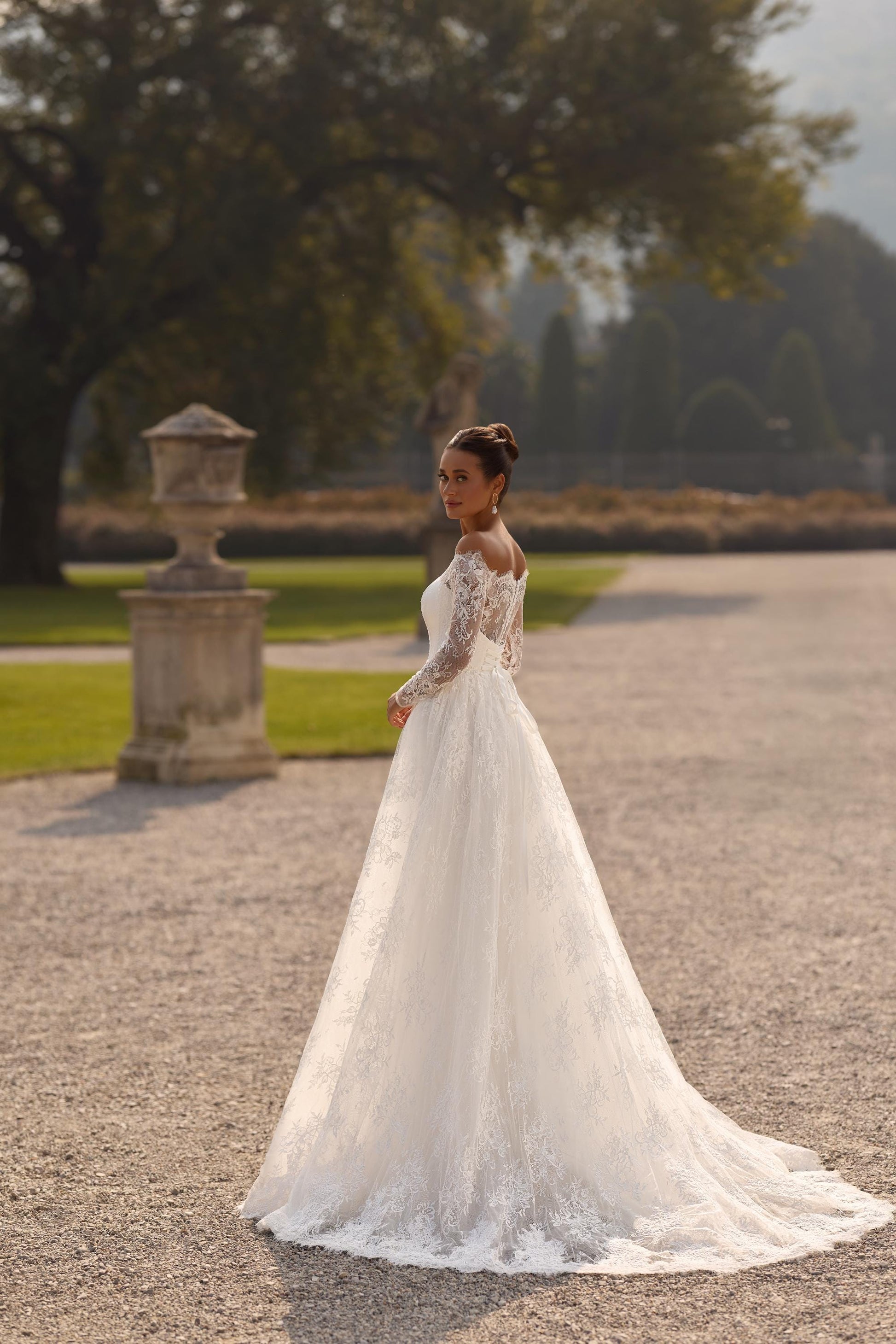 Lace Wedding Dress Off Shoulder Long Sleeve Bridal Gown A Line Romantic Wedding Dress With Slit Custom Made