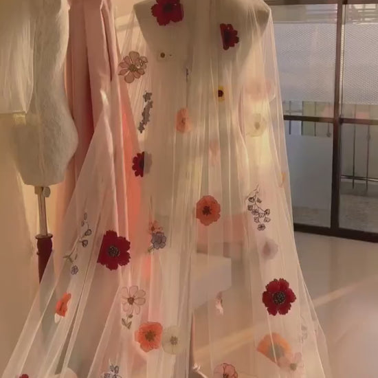 Wildflower veil |  veil | Bridal veil with flowers | Unique wedding veil | Botanical floral veil, Flower wedding veil | 3d flower veil