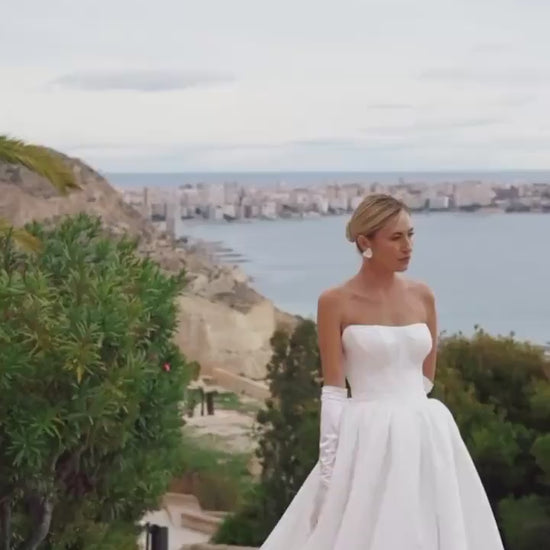 Simple Wedding Dress, Satin Bridal Gown, Off Shoulder Romantic Dress, Classic Square Neckline, Train Wedding Dress, White Bridal Dress