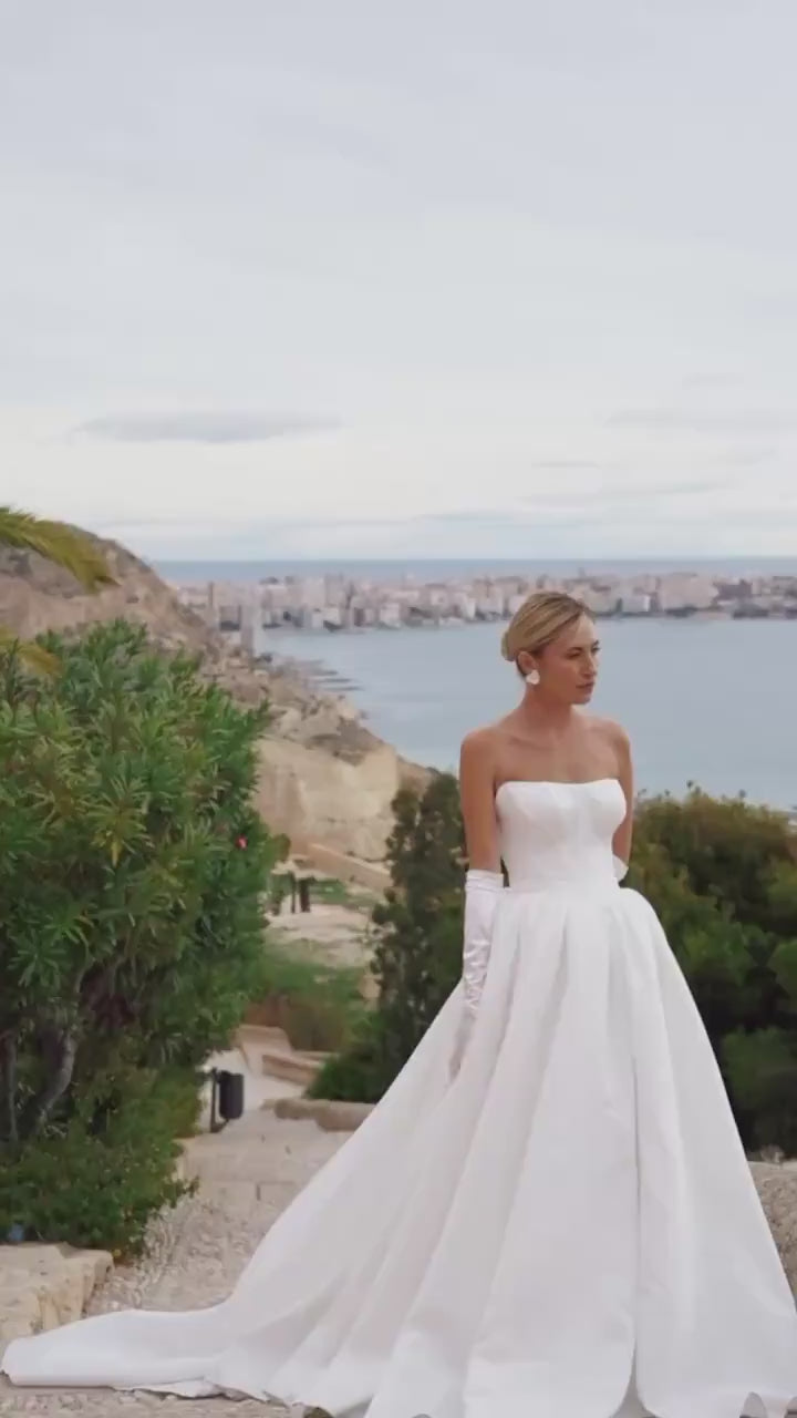 Simple Wedding Dress, Satin Bridal Gown, Off Shoulder Romantic Dress, Classic Square Neckline, Train Wedding Dress, White Bridal Dress