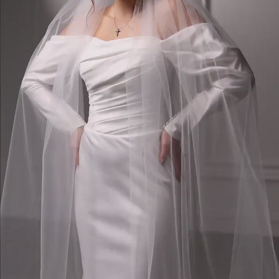 Luxurious One-Tier Cathedral Length Lace Veil with Exquisite Embroidered chantilly lace Detail for Brides, Custom Mantilla Wedding Veil