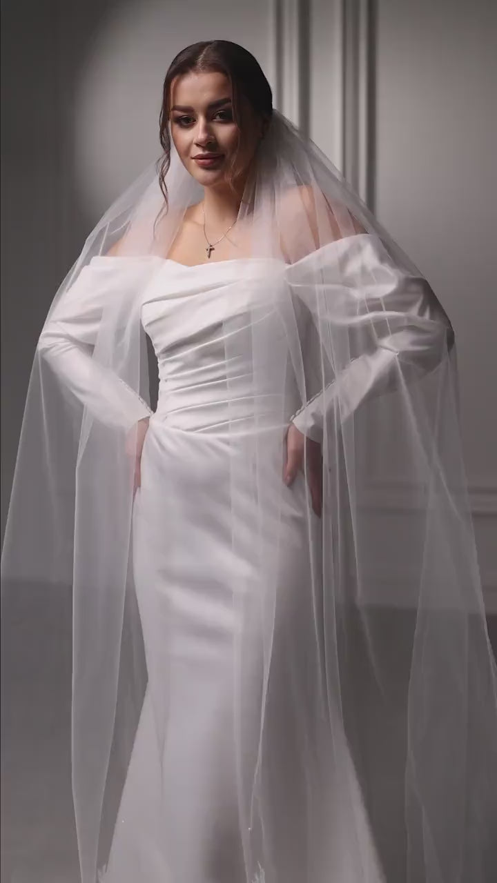 Luxurious One-Tier Cathedral Length Lace Veil with Exquisite Embroidered chantilly lace Detail for Brides, Custom Mantilla Wedding Veil