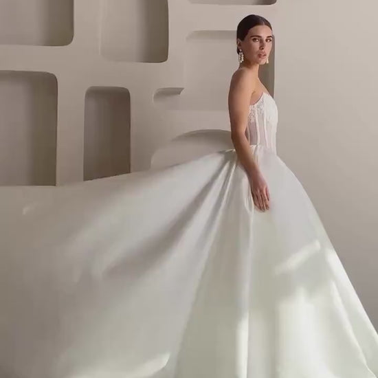 Luxury Princess Wedding Dress - Sheer Corset with Floral Lace Appliqués - Mikado Ball Gown - Elegant Bridal Couture - Custom Wedding Gown