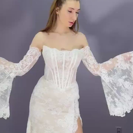 Romantic Chantilly Lace Detachable Sleeves with Flared Cuffs | Wedding Dress Accessory | Off Shoulder Sleeves for Bridal Gowns